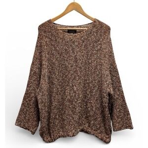 Eskandar Women's One Size Brown Pebbled Variegated Knit Pullover Artsy Sweater